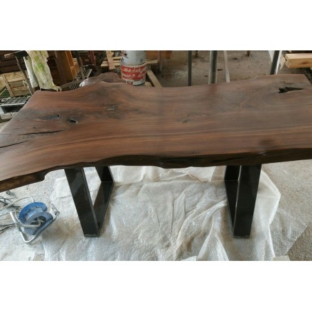 Consolle In Legno Massello Noce Canaletto Americano Gambe Ferro