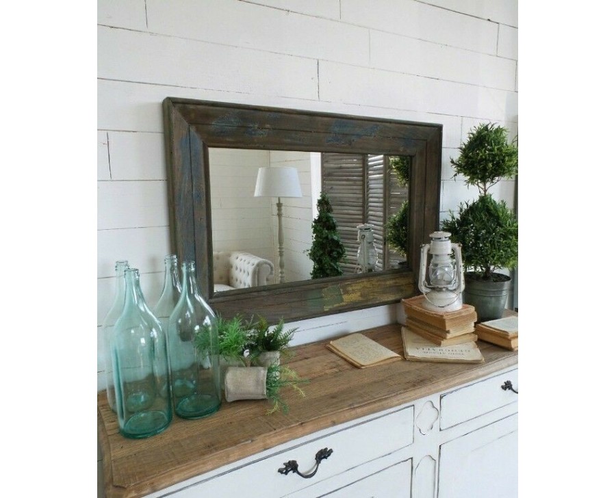 Cornice specchio in legno massello naturale 90x115cm AGB00466 - Orissa  Mobili Coloniali