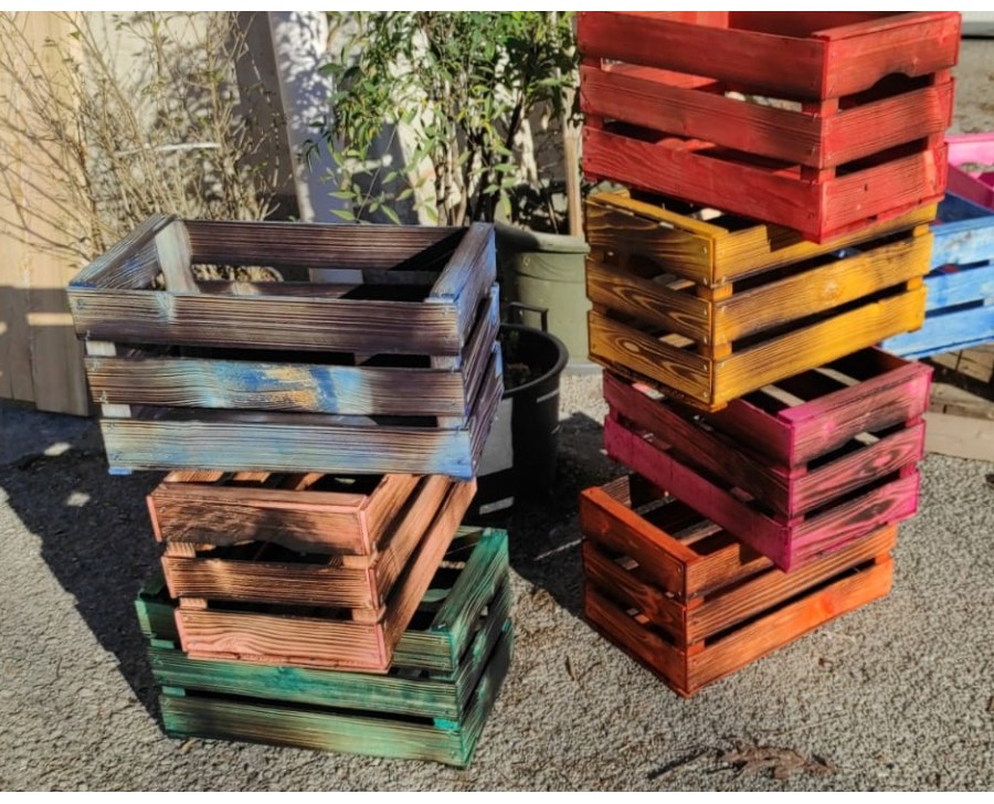 Cassette frutta nuove in legno colorate PASTELLO SAHARA 50x30x27