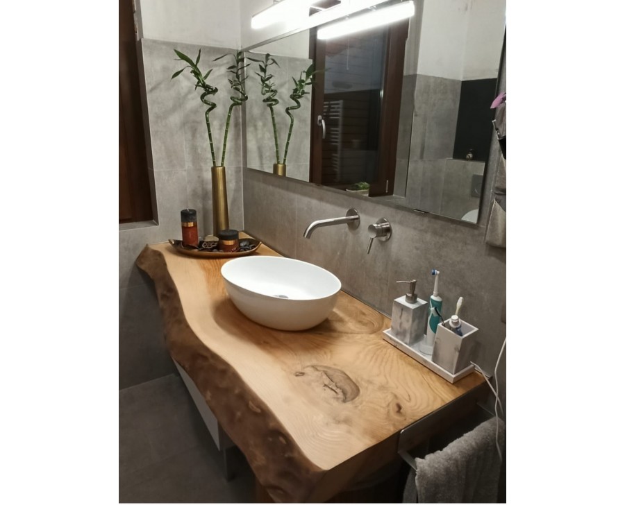 Mensola in rovere in legno massello arredo bagno con staffe porta