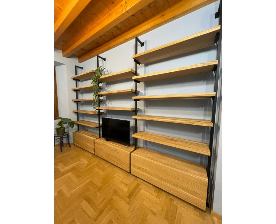 Libreria in legno massello di 260 x 350 x 30-35 cm in stile industriale  italian design