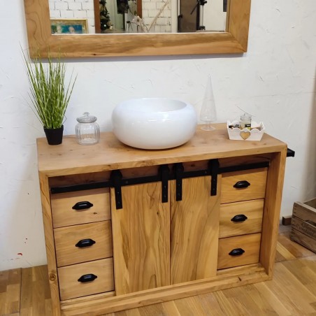 Mobile bagno in legno massello di cedro del libano 120x50 con gambe in  metallo e cassettiera con piedini